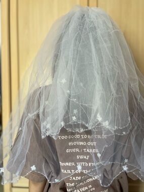 White Tiered Veil with Floral Trim